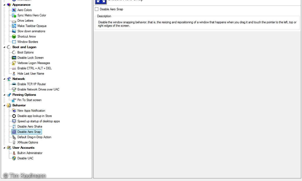 WinAero Tweaker, Screenshot