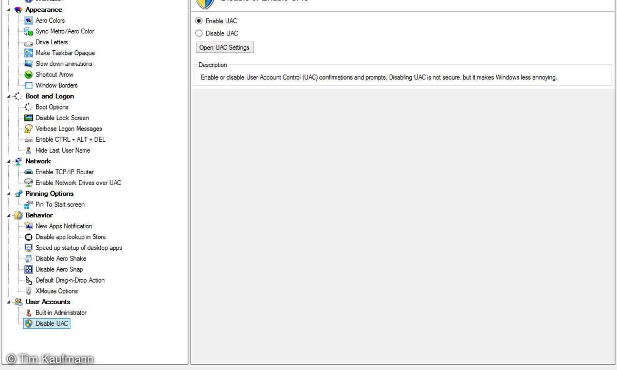 WinAero Tweaker, Screenshot