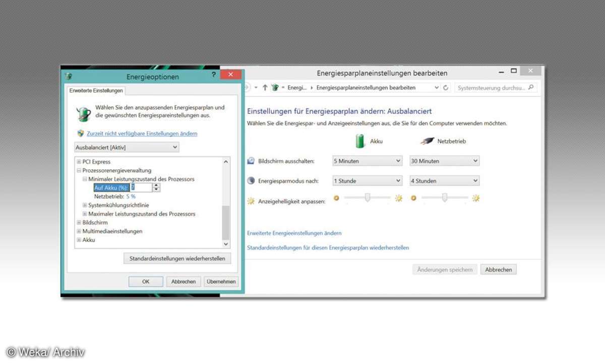 Screenshot aus den Energieeinstellungen