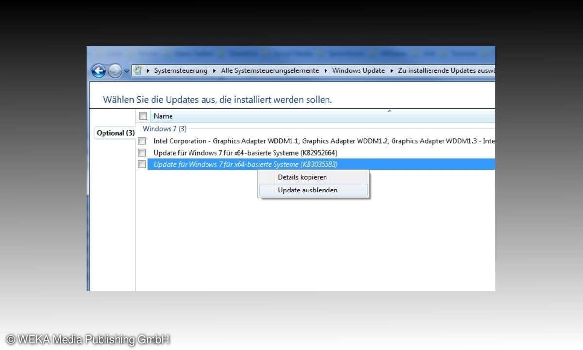 Screenshot: KB3035583 blockieren