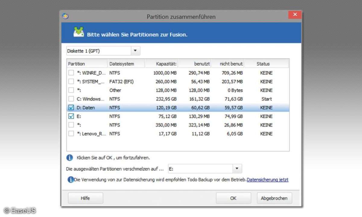 Partitionen zusammenführen