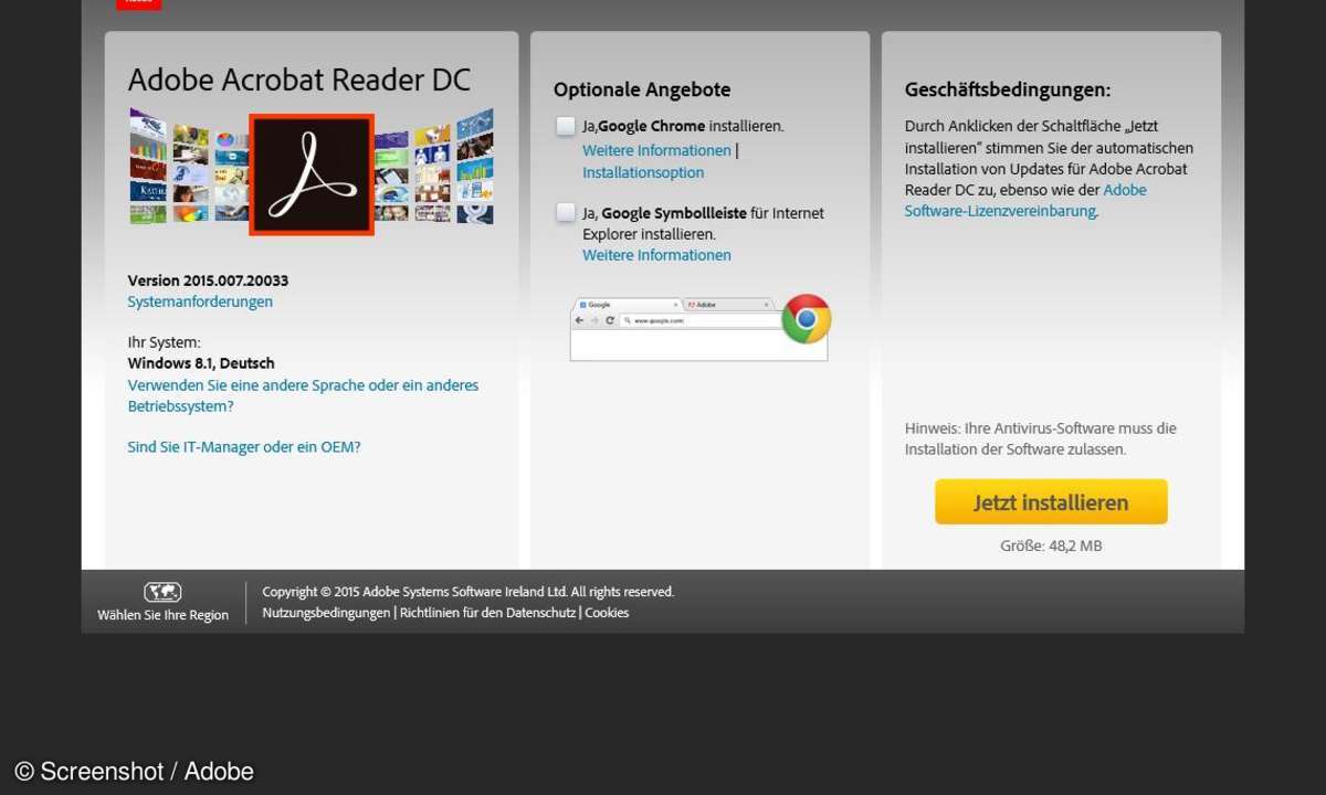 Screenshot vom Acrobat-Reader-Download