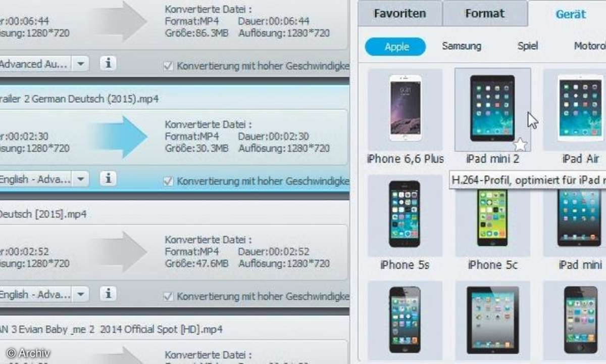Durch die vielen Vorlagen lassen sich Videos sehr komfortabel in das gewünschte Zielformat umwandeln.