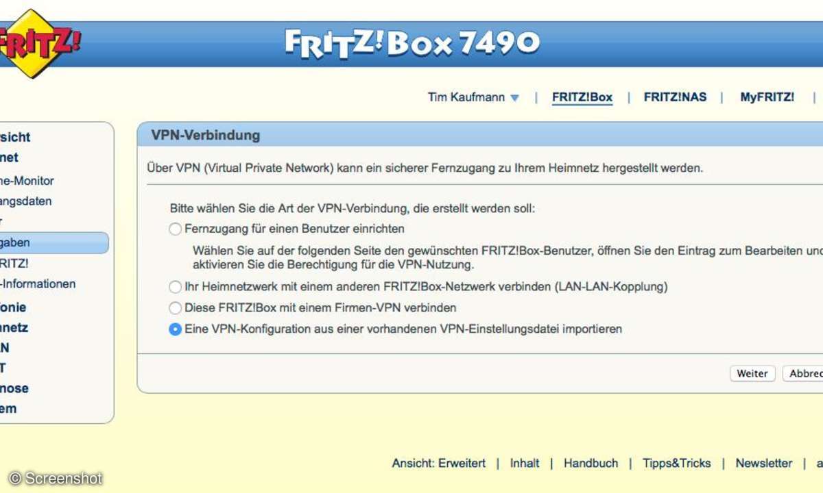 Fritzbox-Menü