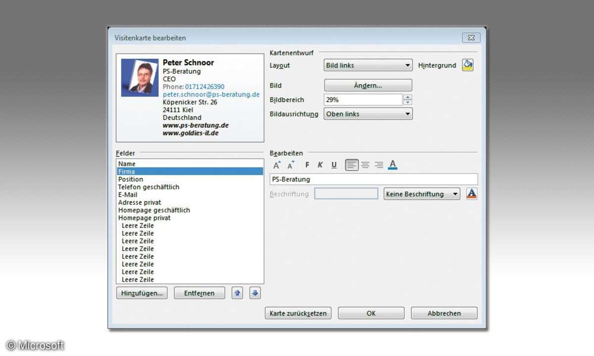 Outlook Visitenkarte