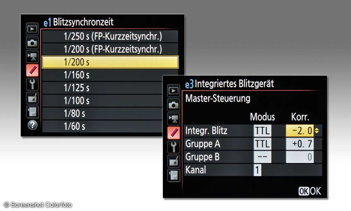 Blitzsynchronzeit und integriertes Blitzgerät