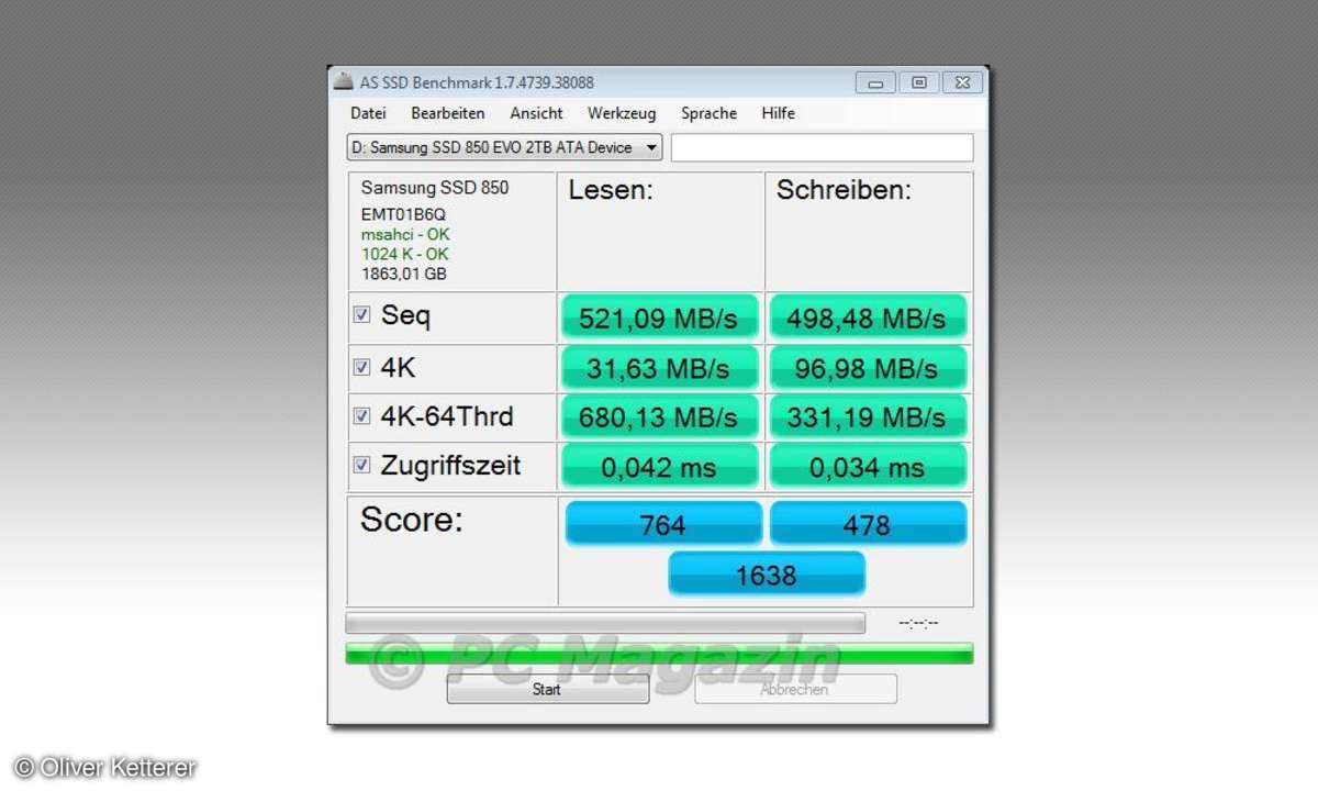 Samsung SSD 850 EVO 2TB in AS SSD Benchmark 1.7.
