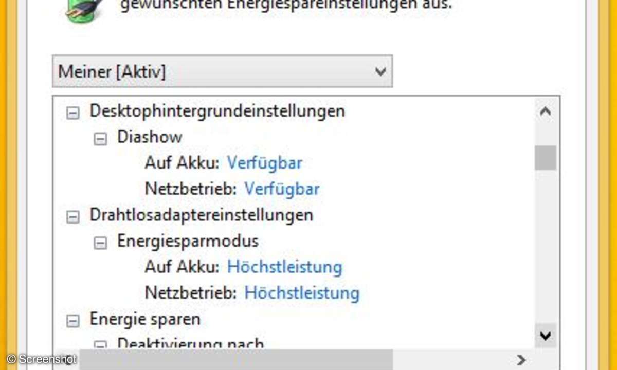 Windows-Energieeinstellungen als Screenshot