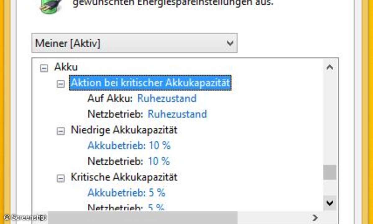 Windows-Energieeinstellungen als Screenshot