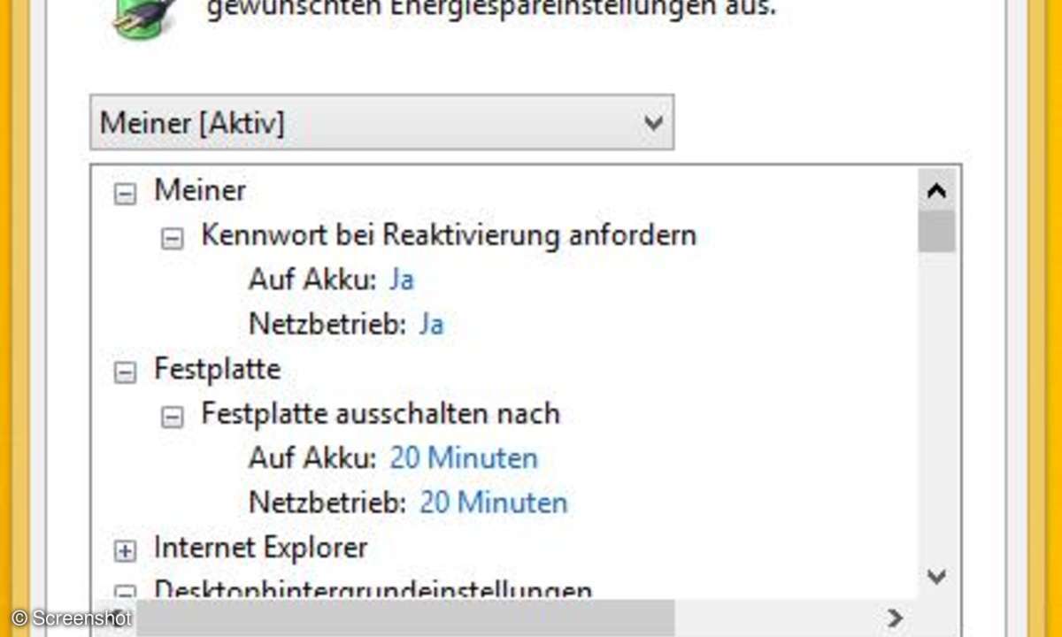 Windows-Energieeinstellungen als Screenshot