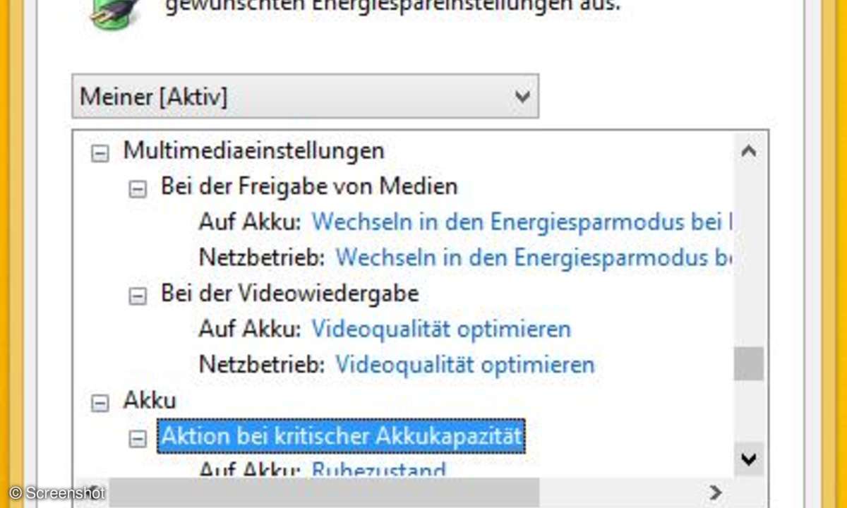 Windows-Energieeinstellungen als Screenshot