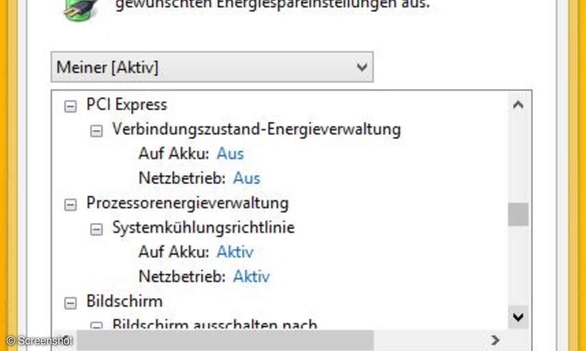 Windows-Energieeinstellungen als Screenshot