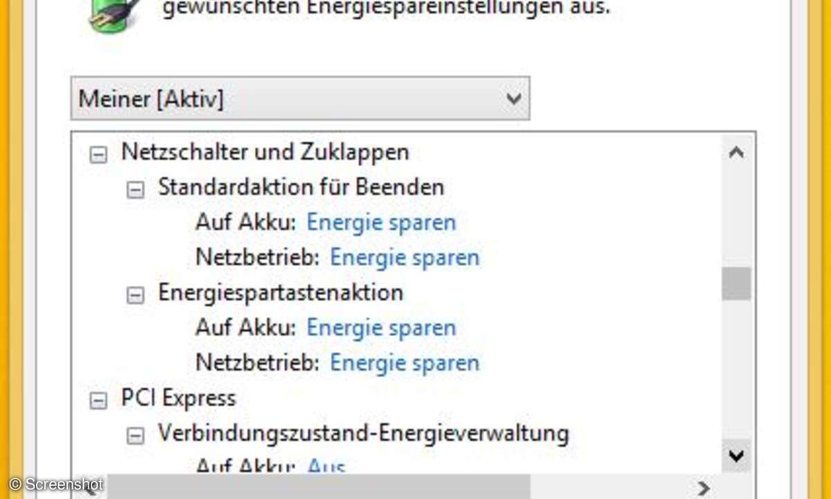 Windows-Energieeinstellungen als Screenshot