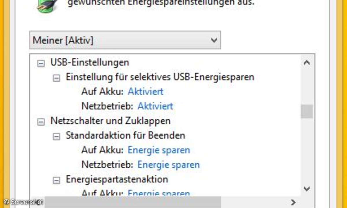 Windows-Energieeinstellungen als Screenshot