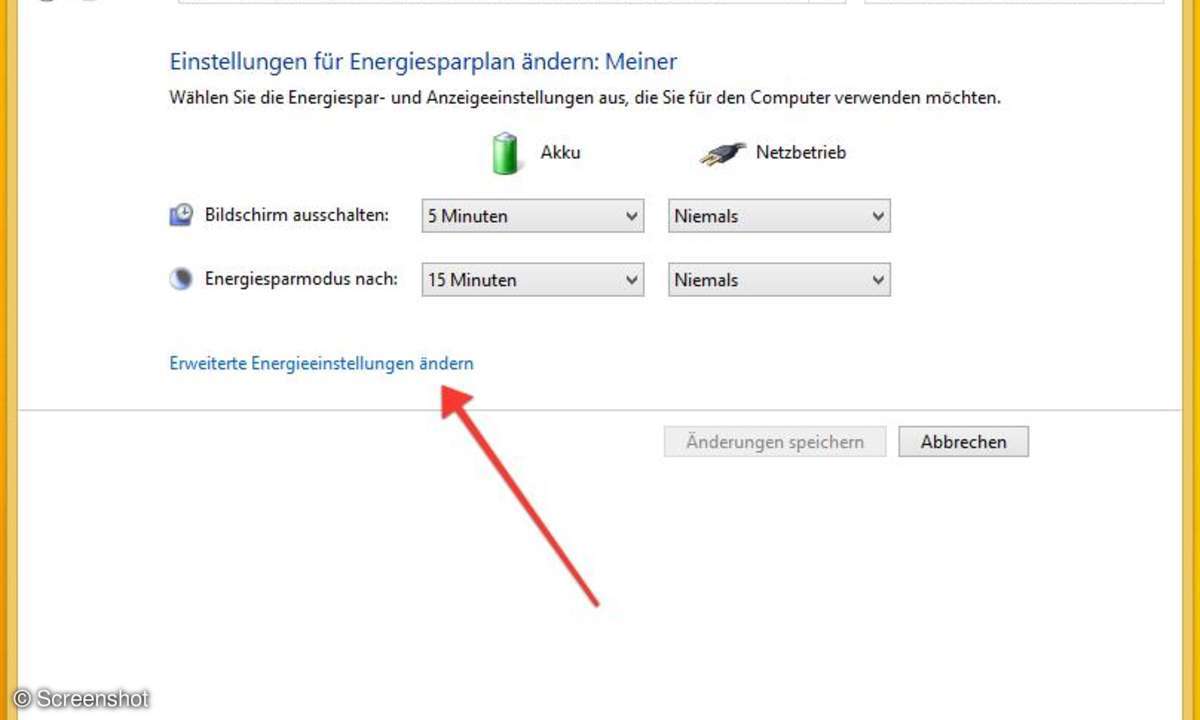 Windows-Energieeinstellungen als Screenshot