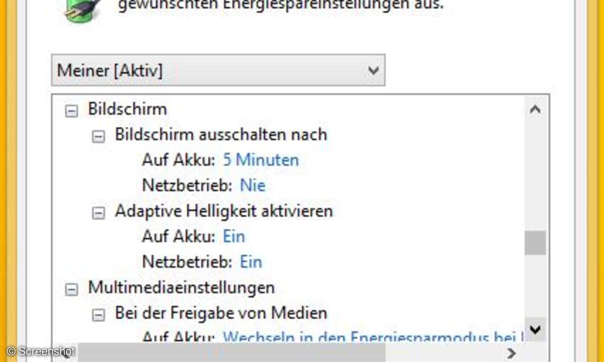 Windows-Energieeinstellungen als Screenshot