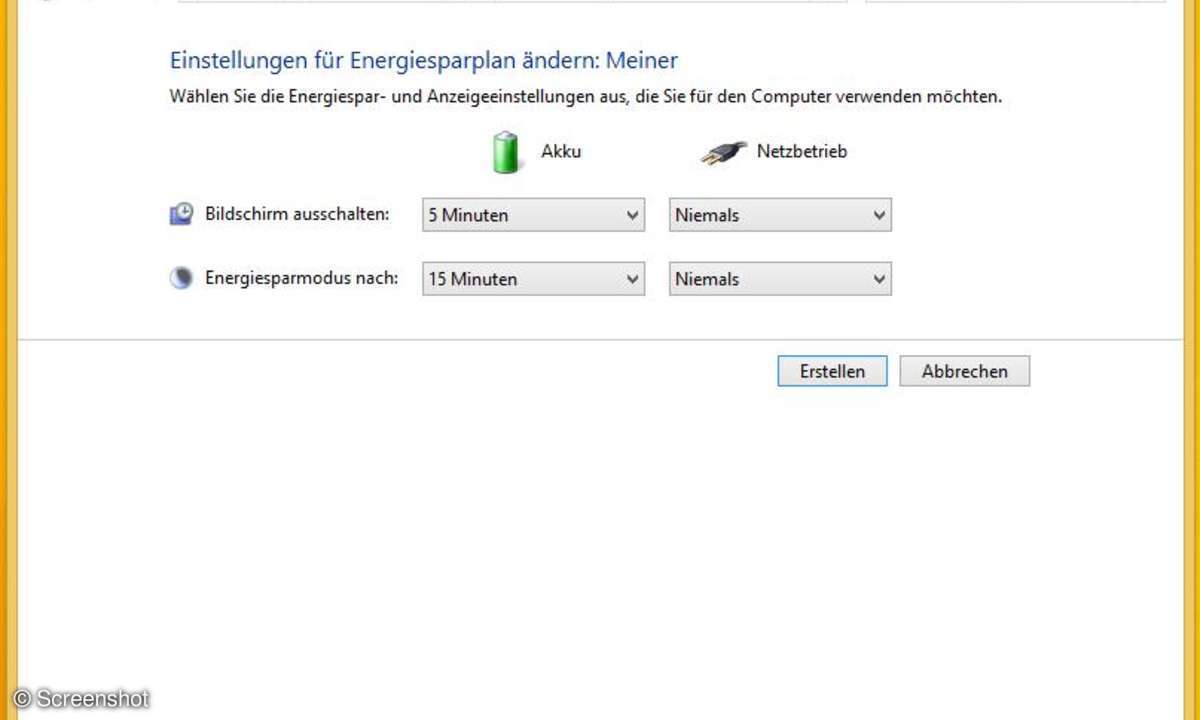 Windows-Energieeinstellungen als Screenshot