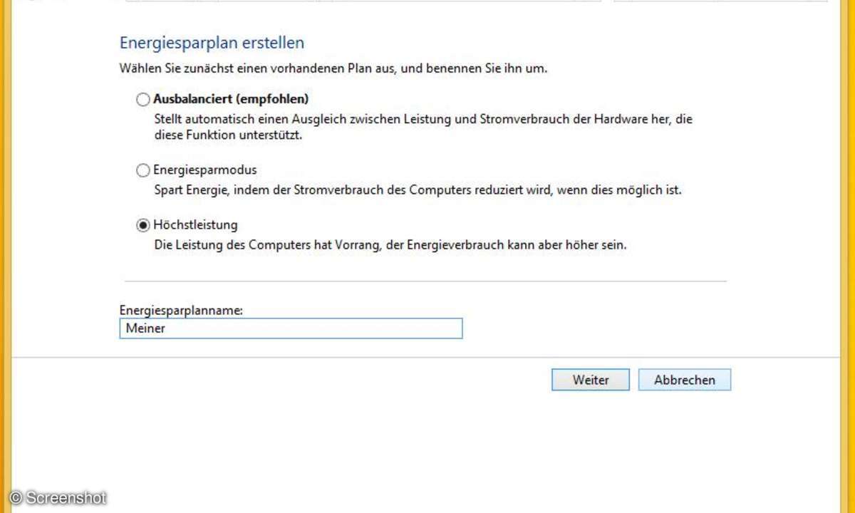 Windows-Energieeinstellungen als Screenshot