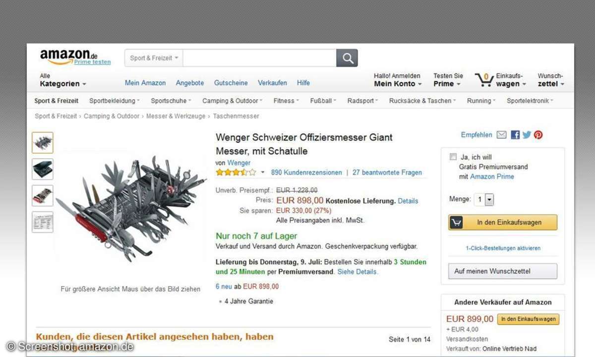 Wenger Schweizer Offiziersmesser, Amazon Rezension