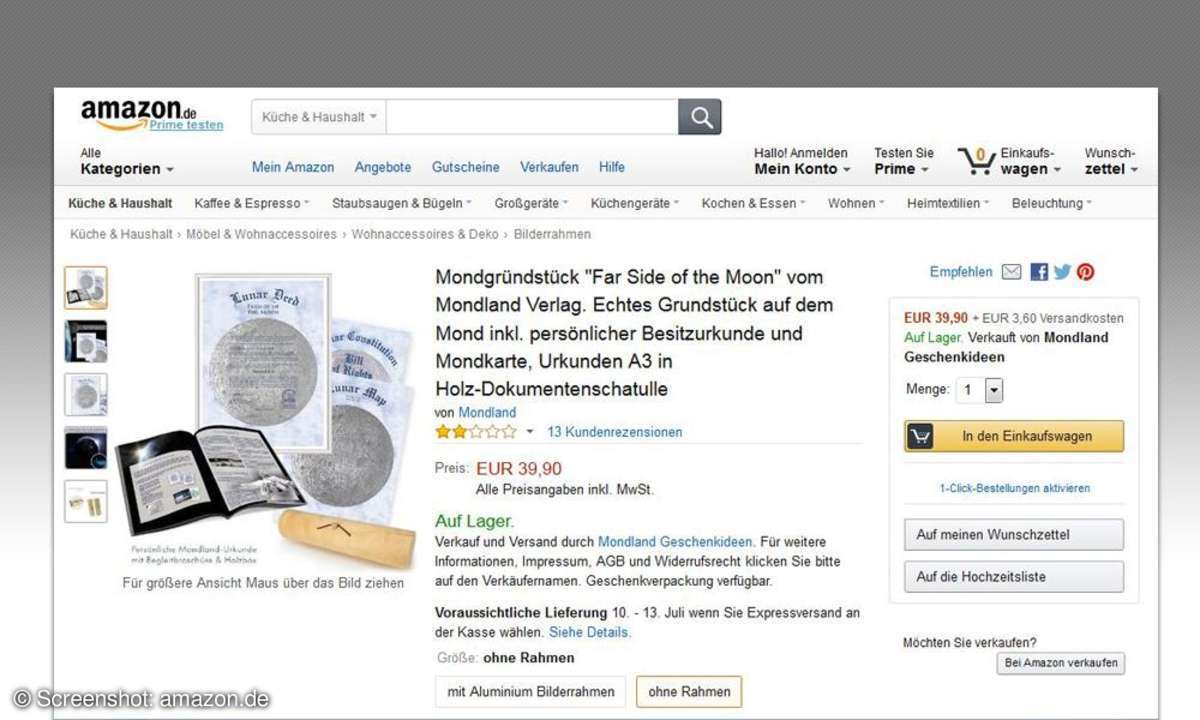 Mondgründstück, Amazon Rezension