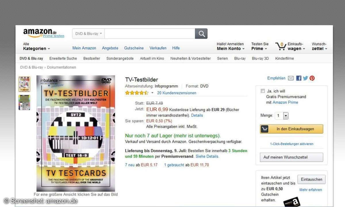 TV-Testbilder, Amazon Rezension