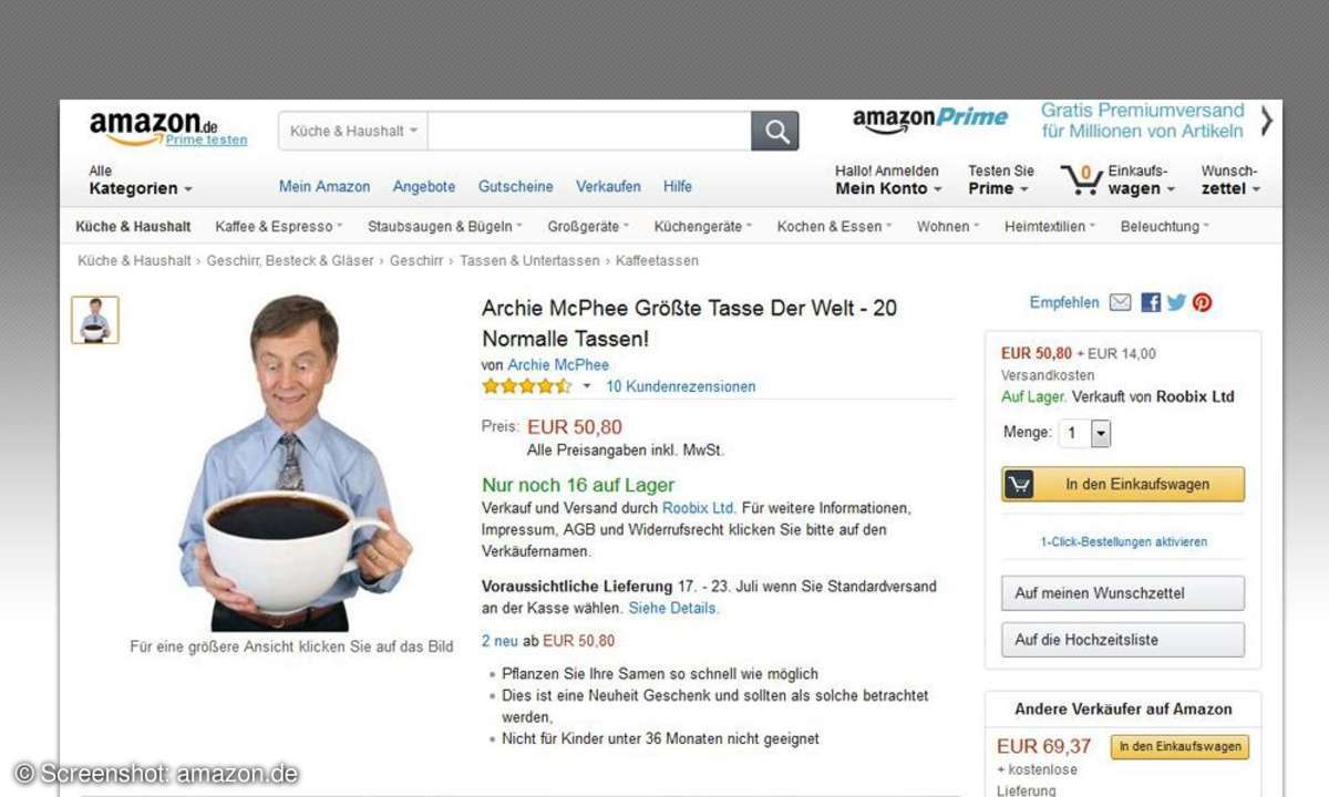 Archie McPhee Größte Tasse Der Welt, Amazon Rezension
