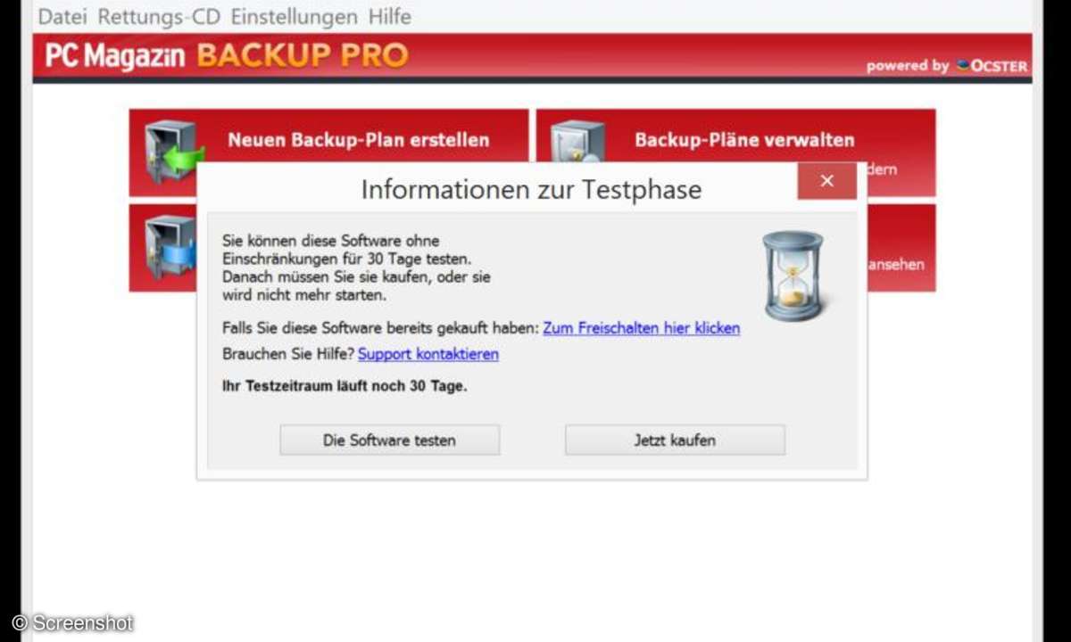Screenshots aus Windows und PC MAgazin Backup Pro