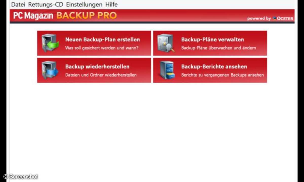 Screenshots aus Windows und PC MAgazin Backup Pro