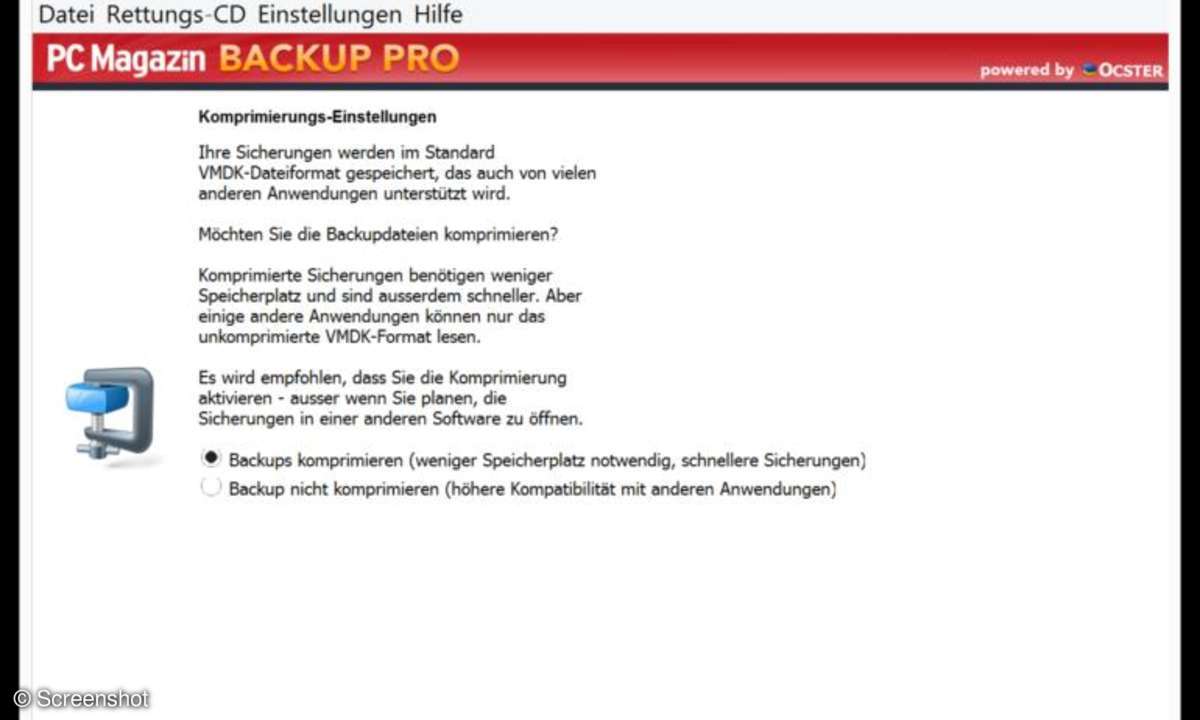 Screenshots aus Windows und PC MAgazin Backup Pro