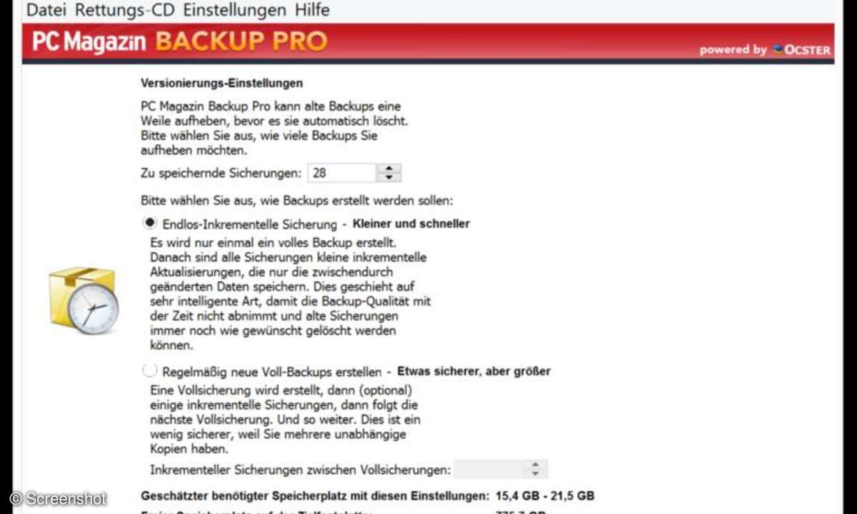 Screenshots aus Windows und PC MAgazin Backup Pro