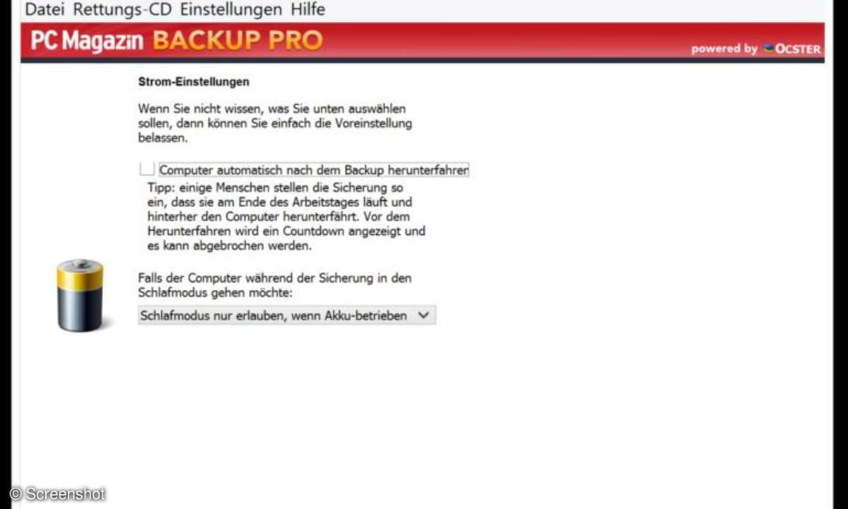 Screenshots aus Windows und PC MAgazin Backup Pro