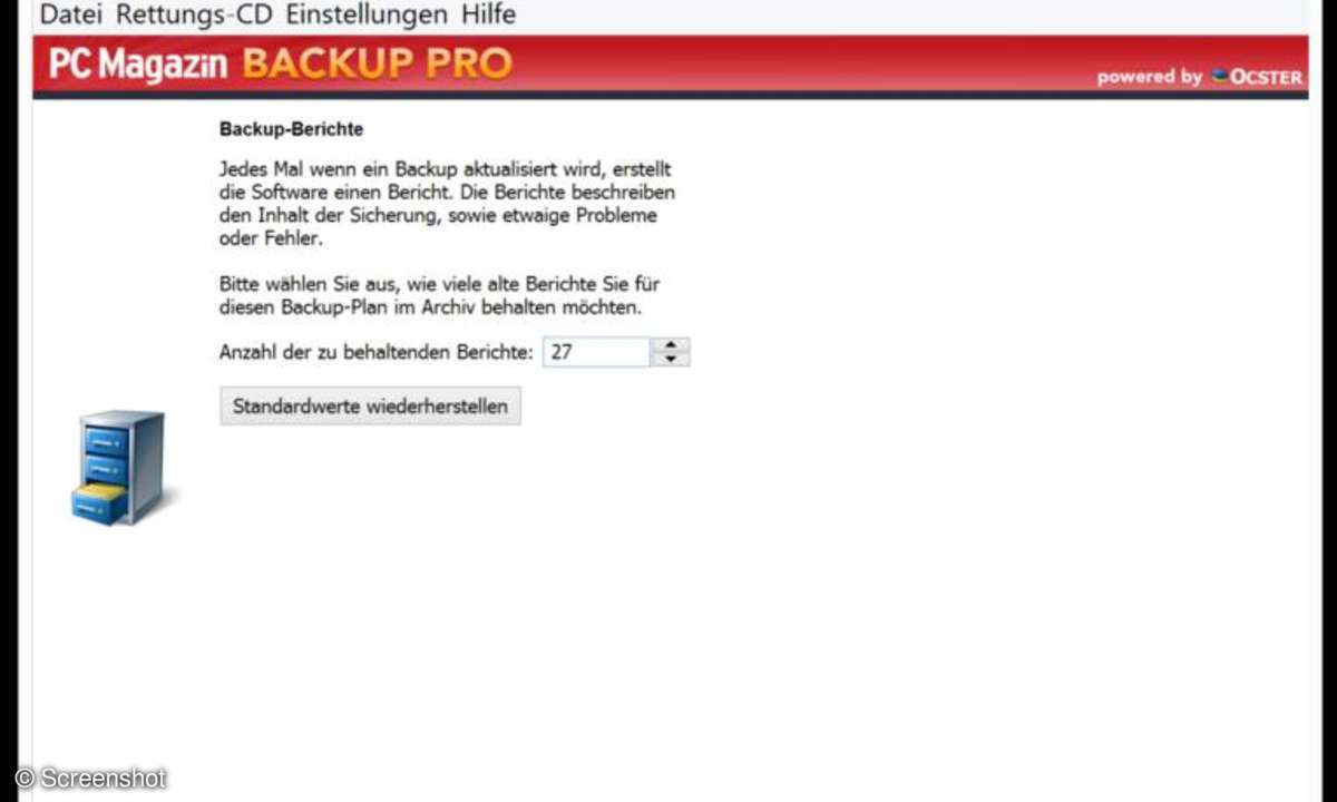 Screenshots aus Windows und PC MAgazin Backup Pro
