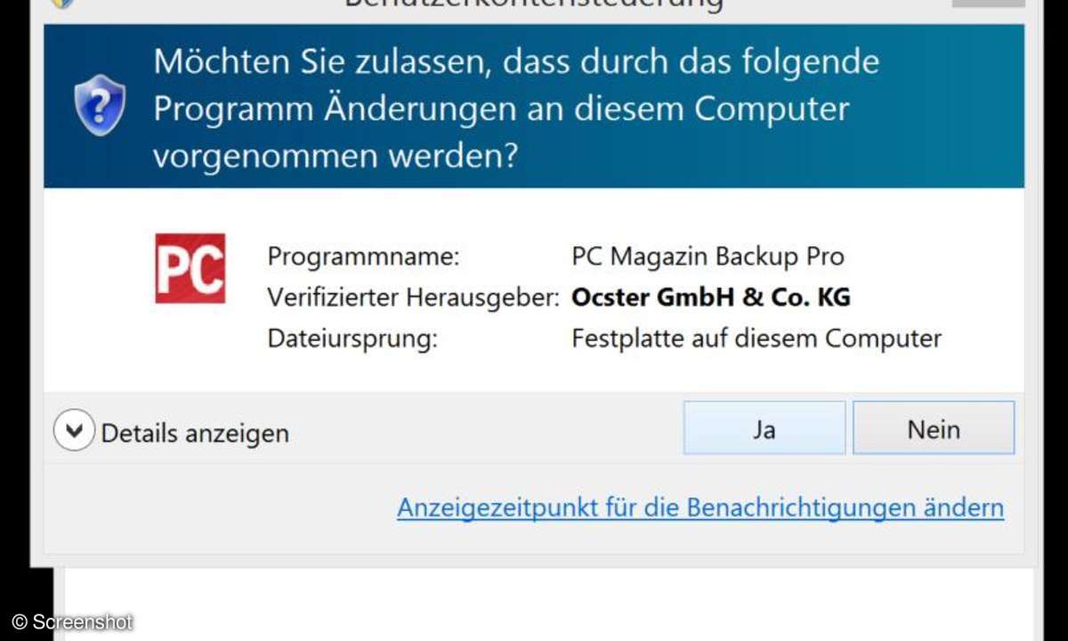 Screenshots aus Windows und PC MAgazin Backup Pro