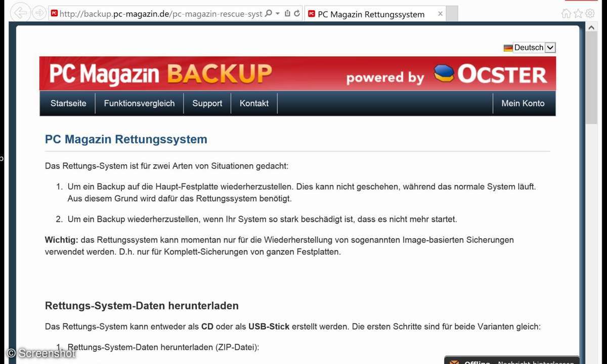 Screenshots aus Windows und PC MAgazin Backup Pro