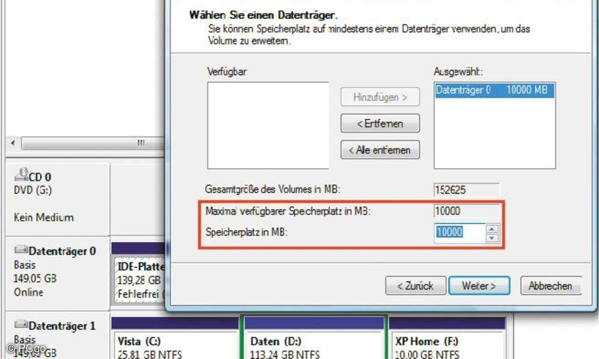 Über die Datenträgerverwaltung lässt sich die Festplatte in Vista organisieren.