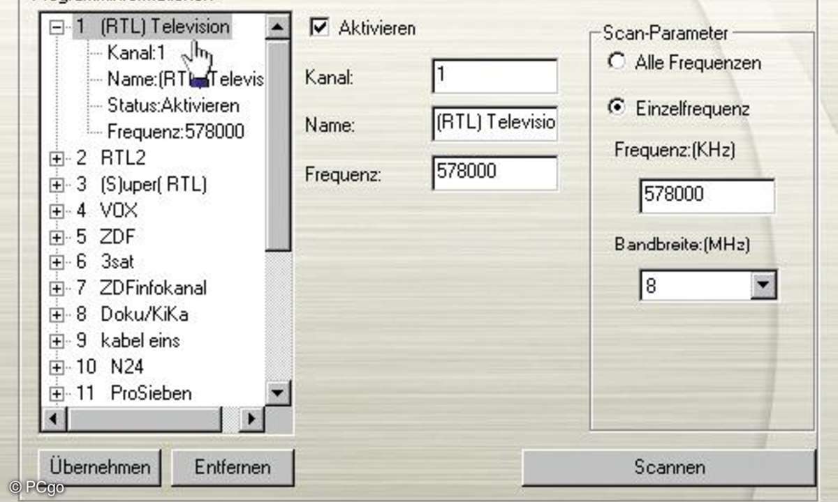 Nach der ersten Installation müssen Sie mit einen Kanalscan eine Programmliste zusammenstellen.
