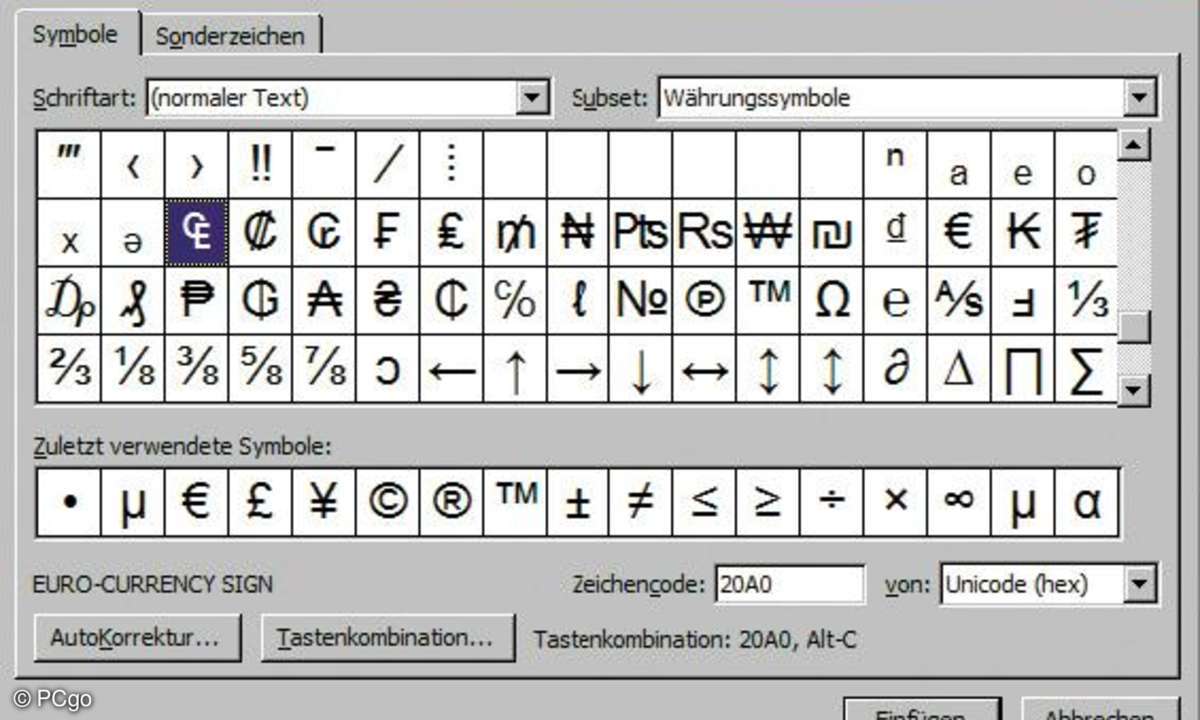 Die Schriftarten von Word enthalten auch sehr viele nützliche Sonderzeichen und Symbole, die man auf der Tastatur vergeblich sucht.