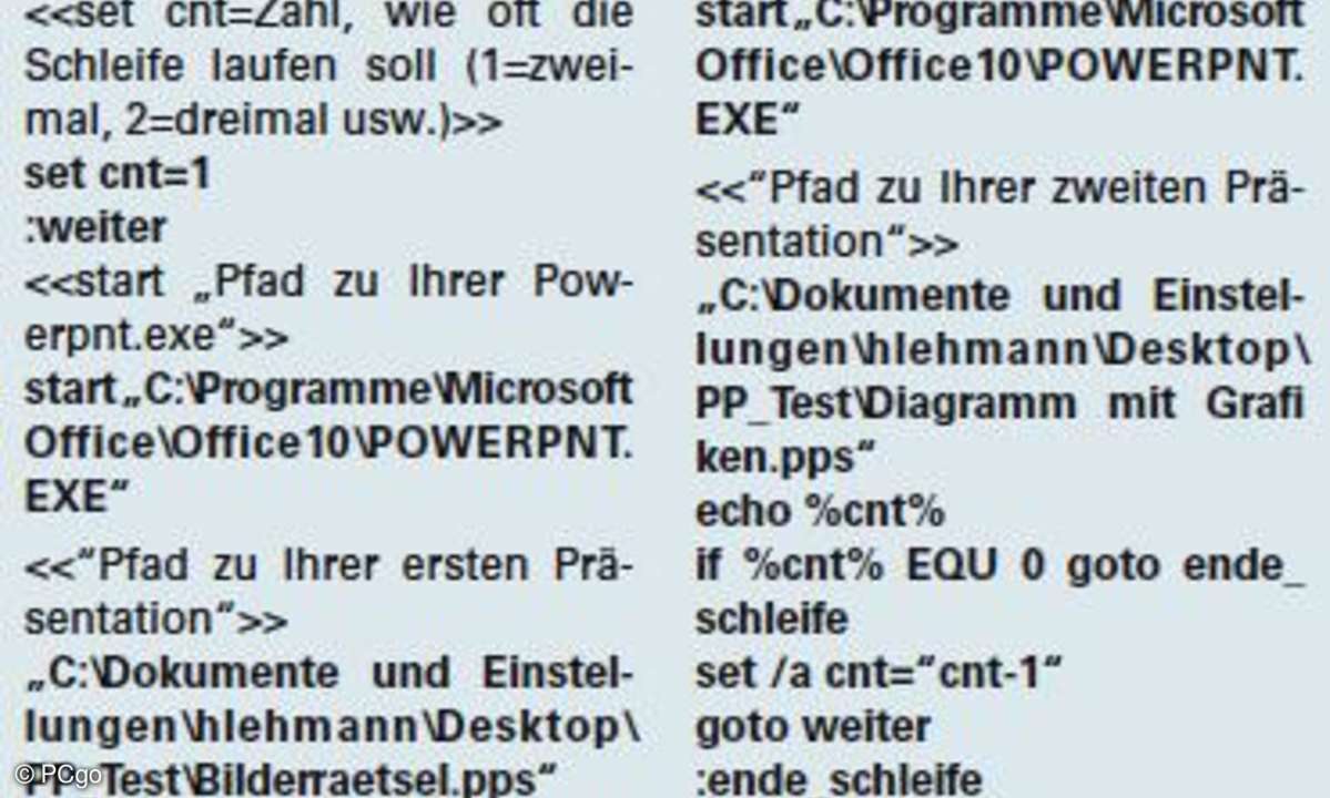 Mit diesem selbst geschriebenen Programm lassen sich Präsentationen bis hin zur Endlos-Schleife automatisch wiedergeben. !! Die Angaben in den spitzen Klammern nicht mitschreiben!!