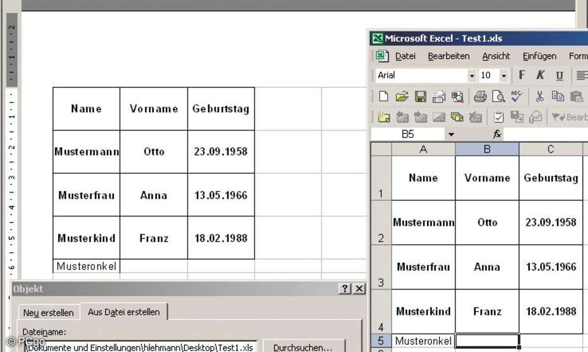 Änderungen in der Original- Excel-Tabelle werden mittels Verknüpfung sofort automatisch in die Tabelle im Word-Dokument übertragen.