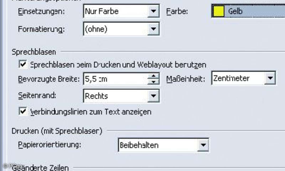 Bestimmen Sie hier die Farbe für Ihre Korrekturen und Anmerkungen.