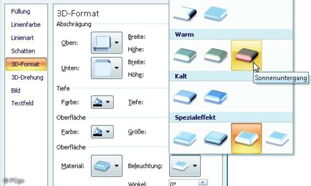 Auch beim Einstellen der Beleuchtung zeigt sich PowerPoint flexibel.