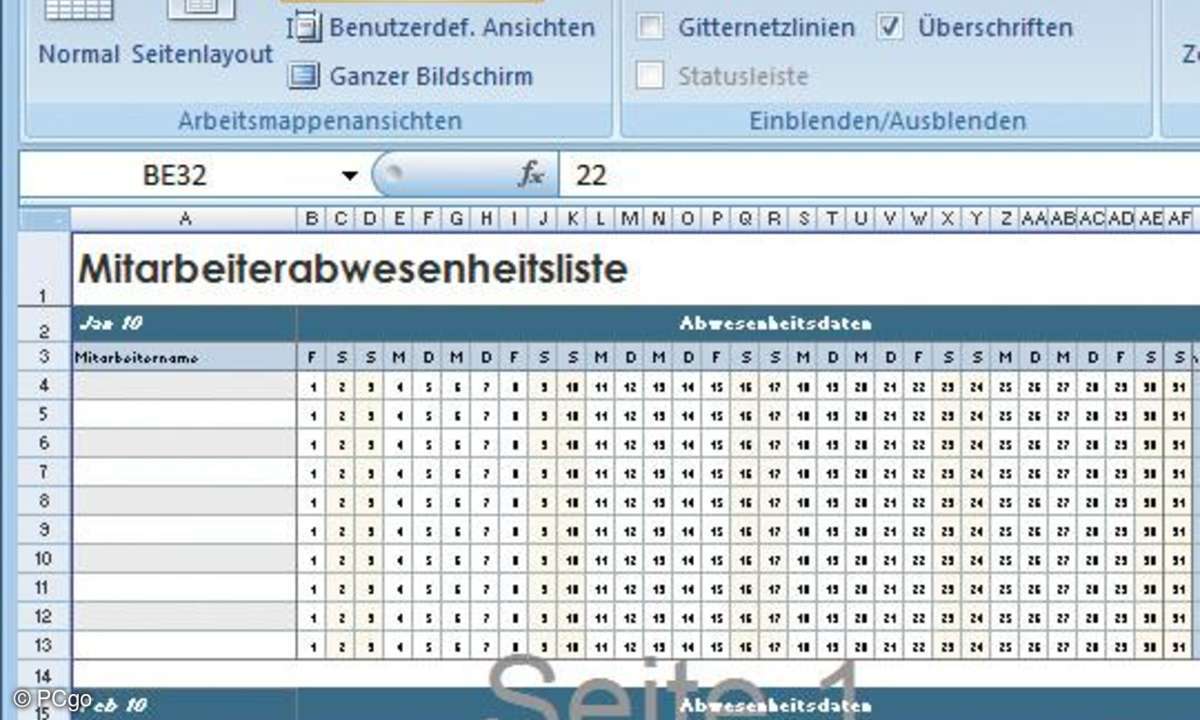 In dieser Ansicht können Sie die Seitenumbrüche mit der Maus optimal korrigieren.