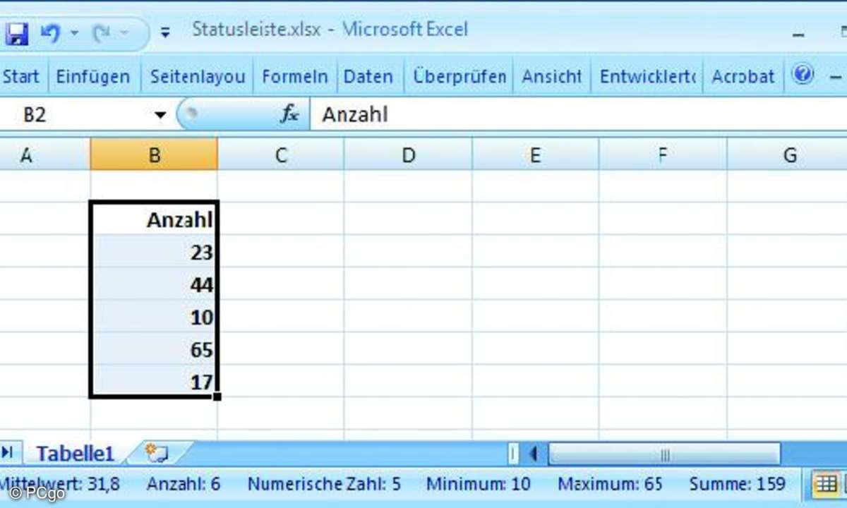 Die Statusleiste erlaubt eine schnelle Datenanalyse.