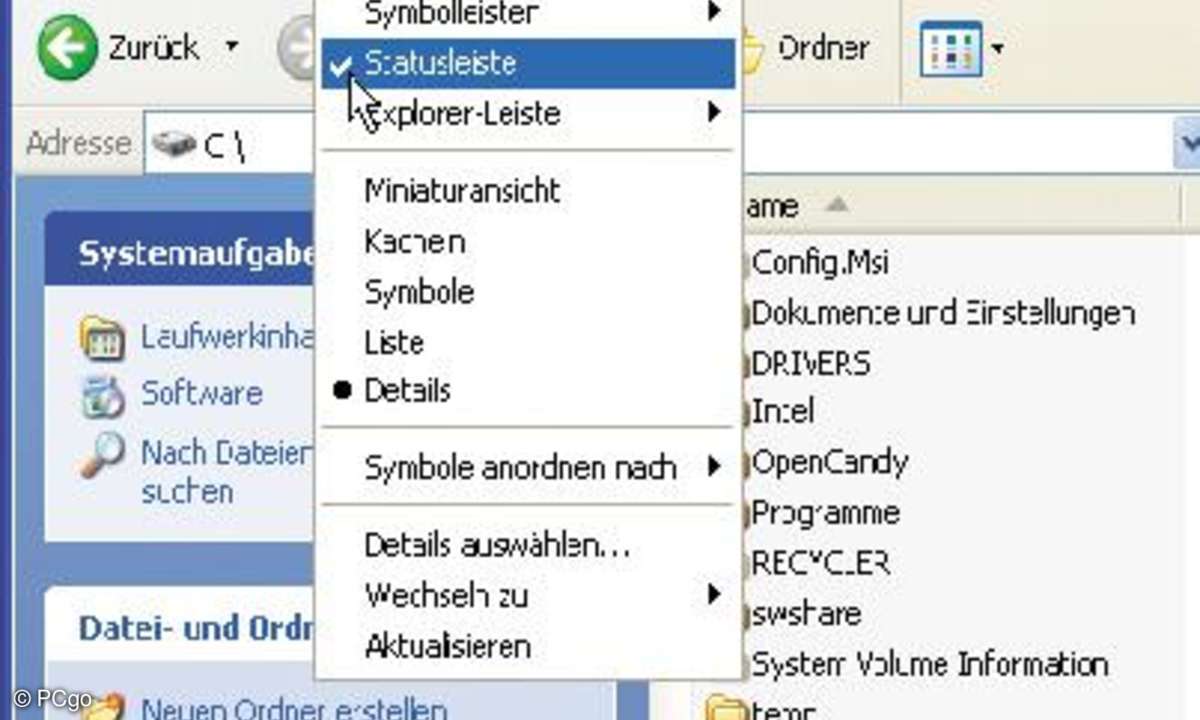 Statusleiste einblenden