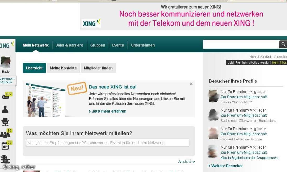 Xing,. neue Oberfläche