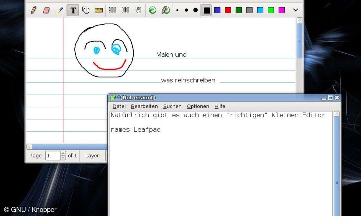 Knoppix 6.7.0 mit Xjournal und Leafpad