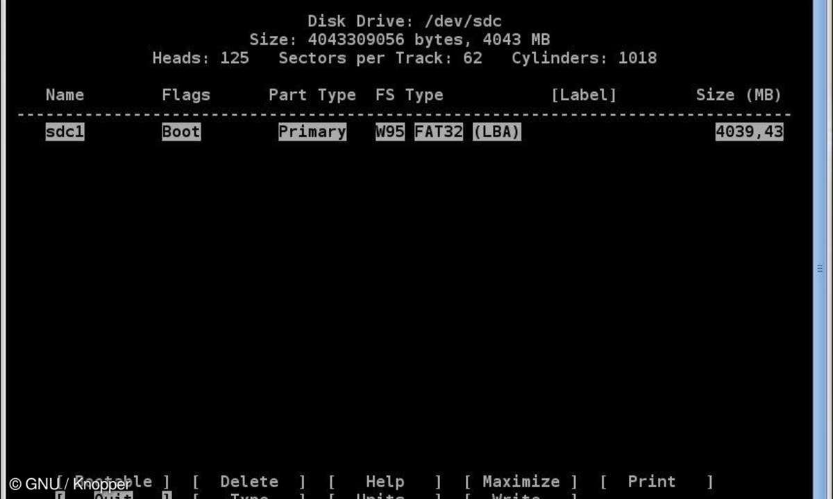 Knoppix 6.7.0 mit cfdisk