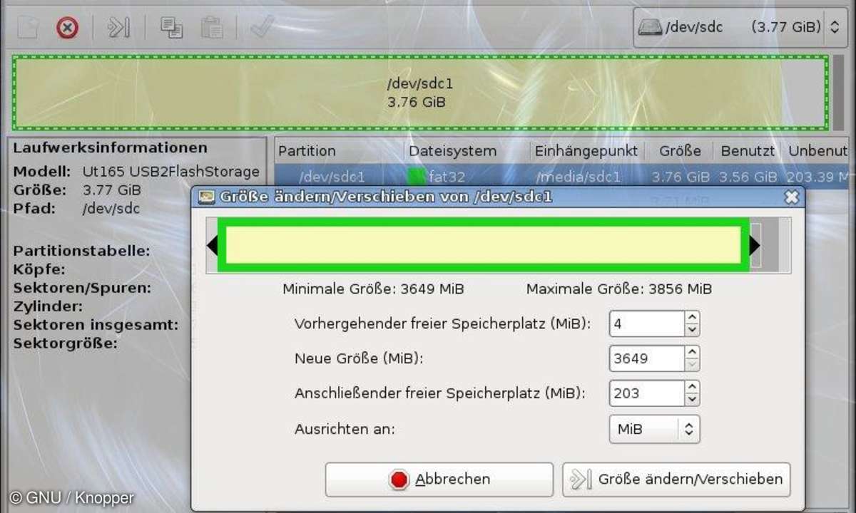 Knoppix 6.7.0 mit gparted