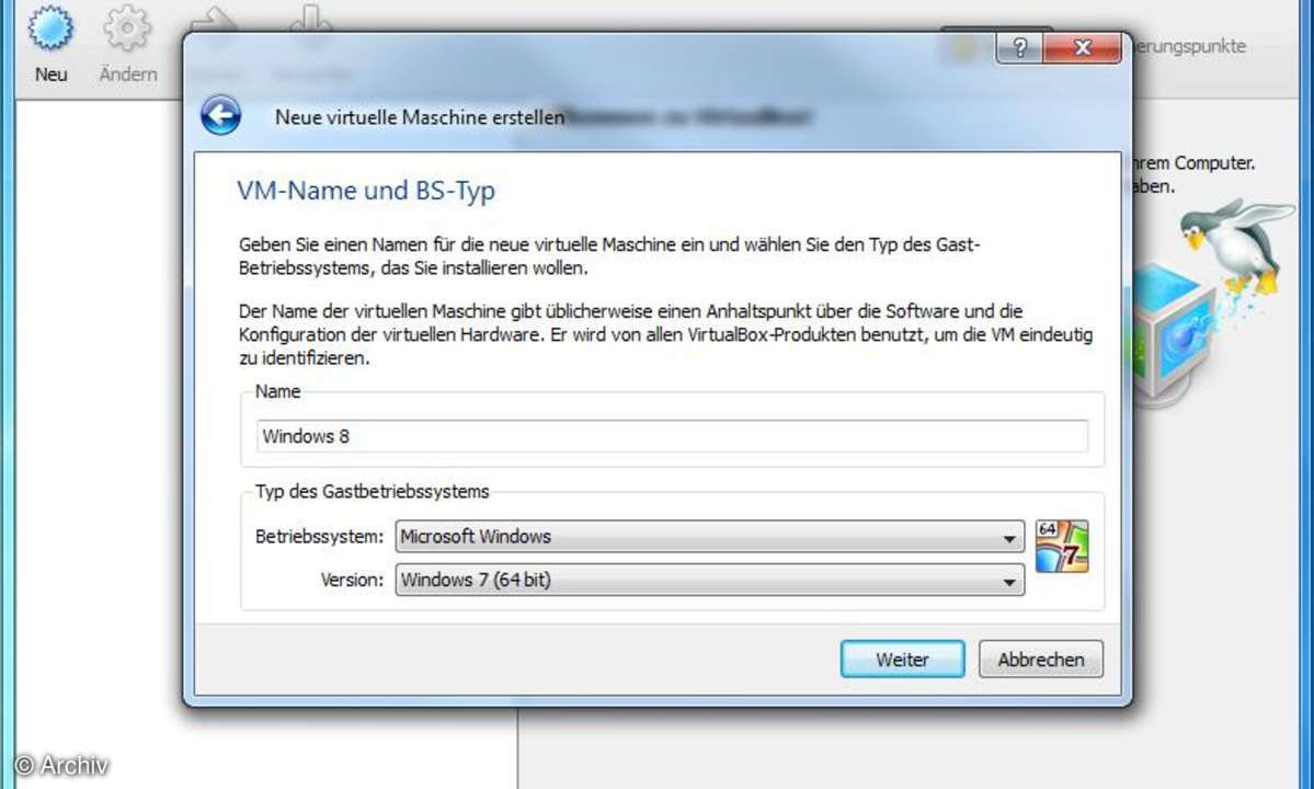 VirtualBox - Installation von Windows 8 Preview