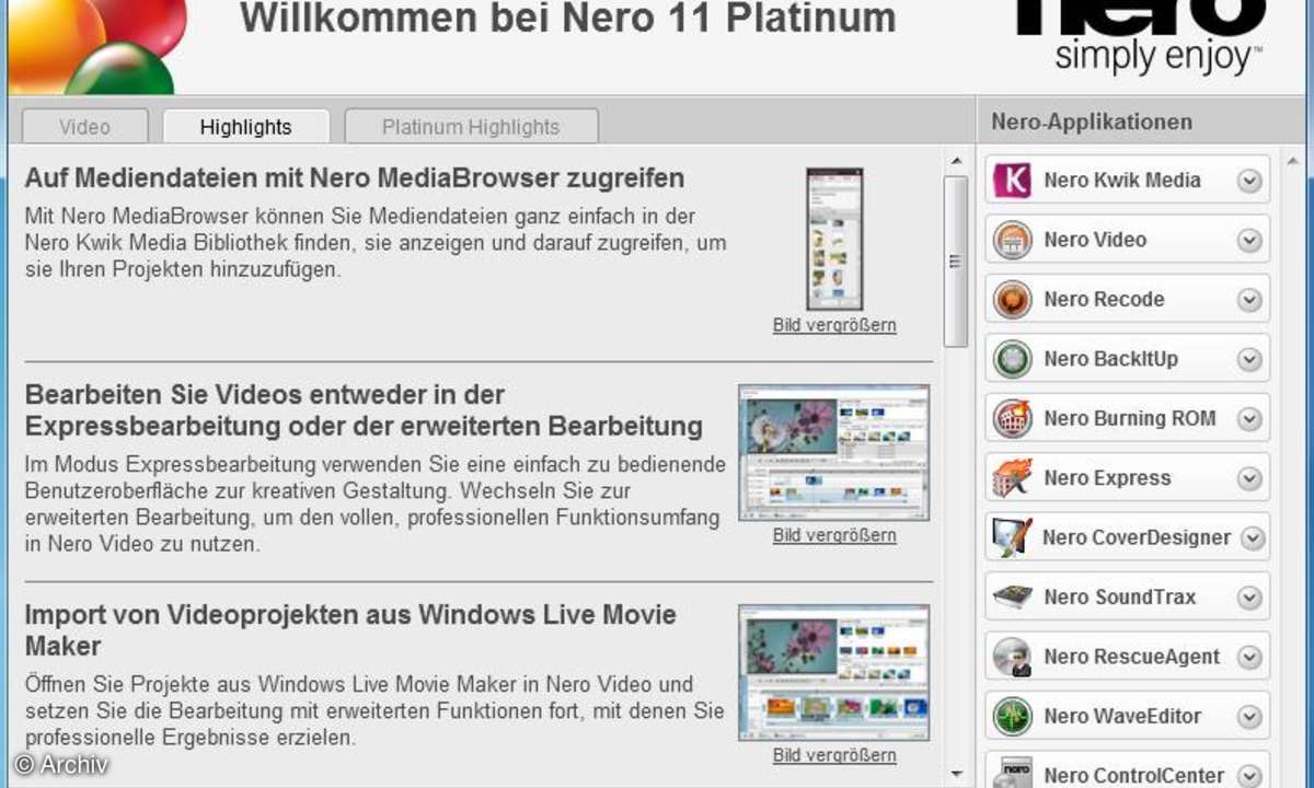 Nero 11 Platinum - alle Funktionen im Überblick